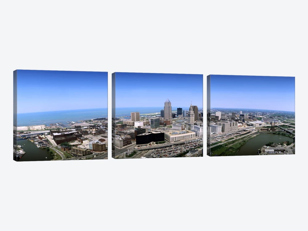 Aerial View Of Buildings In Cleveland, Cuyahoga County, Ohio, USA by Panoramic Images 3-piece Canvas Wall Art