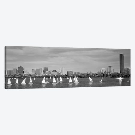 USA, Massachusetts, Boston, Charles River, View of boats on a river by a city Canvas Print #PIM11920} by Panoramic Images Canvas Artwork