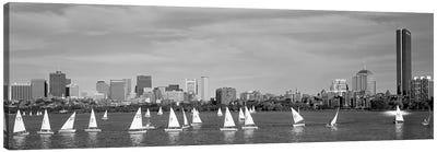 USA, Massachusetts, Boston, Charles River, View of boats on a river by a city Canvas Art Print - Massachusetts Art