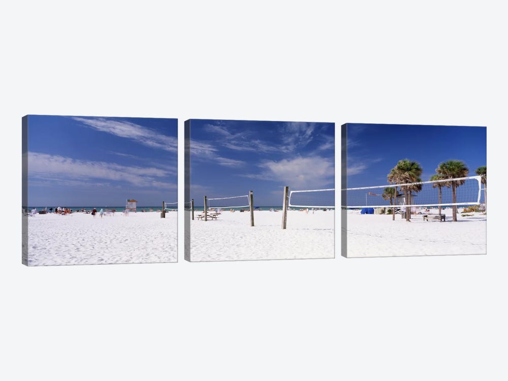 Beach Volleyball Nets, Siesta Beach, Siesta Key, Sarasota County, Florida, USA by Panoramic Images 3-piece Canvas Print