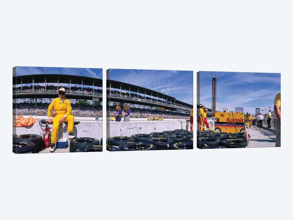 Motor Car Racers Preparing For A Race, Brickyard 400, Indianapolis Motor Speedway, Indianapolis, Indiana, USA by Panoramic Images 3-piece Canvas Art