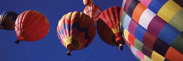 Low angle view of hot air balloons in the sky, Colorado, USA