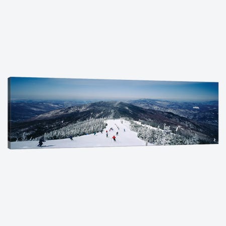 Aerial view of a group of people skiing downhill, Sugarbush Resort, Vermont, USA Canvas Print #PIM11990} by Panoramic Images Art Print