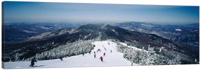 Aerial view of a group of people skiing downhill, Sugarbush Resort, Vermont, USA Canvas Art Print - Vermont