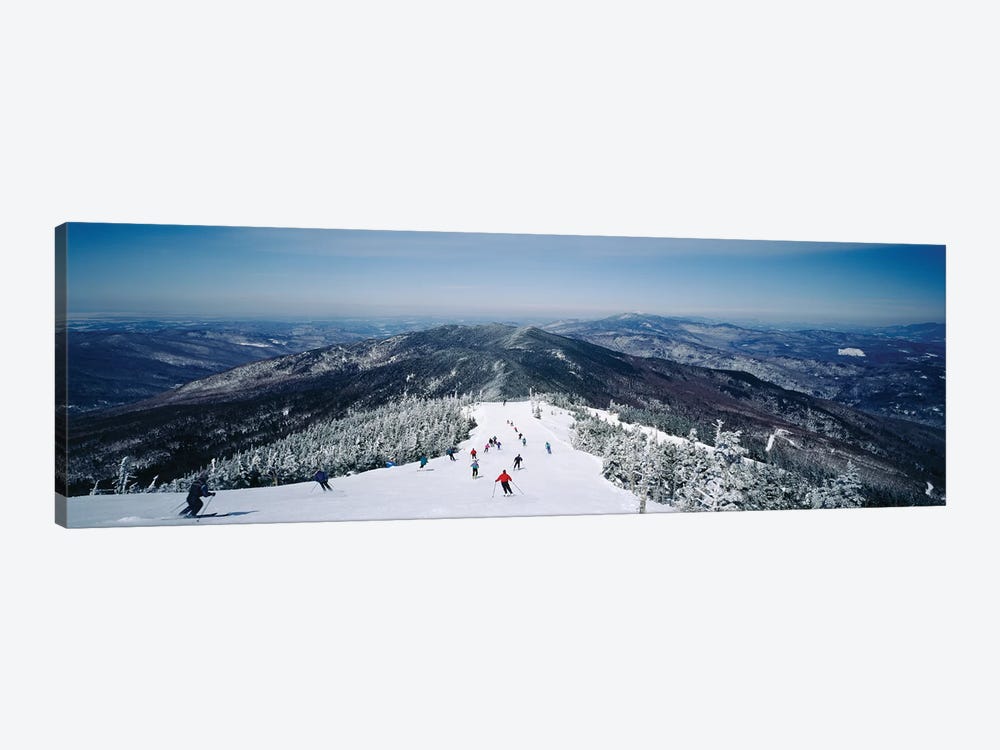 Aerial view of a group of people skiing downhill, Sugarbush Resort, Vermont, USA by Panoramic Images 1-piece Canvas Art Print
