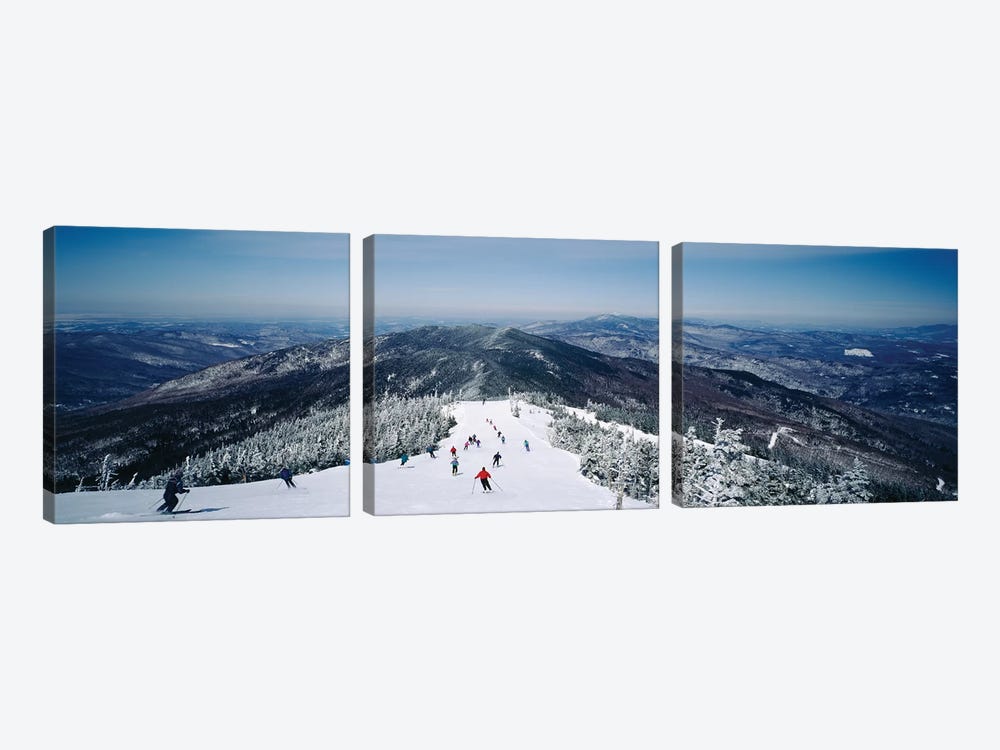 Aerial view of a group of people skiing downhill, Sugarbush Resort, Vermont, USA by Panoramic Images 3-piece Canvas Print