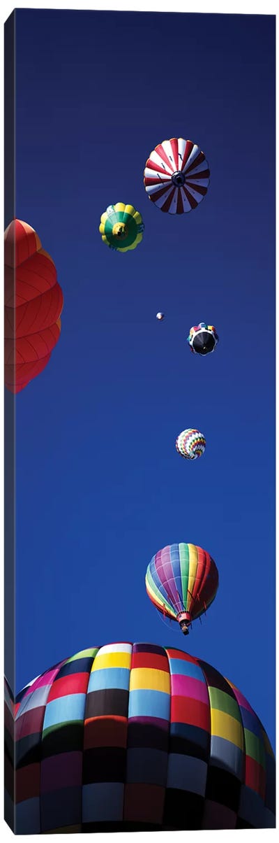 Low angle view of hot air balloons in the sky (vertical), Colorado, USA Canvas Art Print - Hot Air Balloon Art