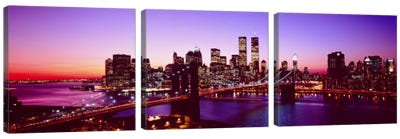 USA, New York City, Brooklyn Bridge, Twilight Canvas Art Print - 3-Piece Urban Art