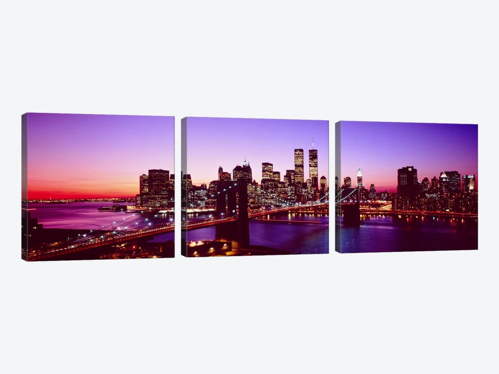 USA, New York City, Brooklyn Bridge, Twilight by Panoramic Images 3-piece Canvas Artwork