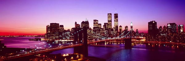 Large Photography - Canvas Prints: USA, New York City, Brooklyn Bridge, Twilight by Panoramic Images