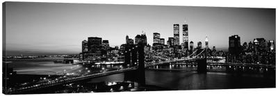 USA, New York City, Brooklyn Bridge, Twilight (black & white) Canvas Art Print - Urban Art