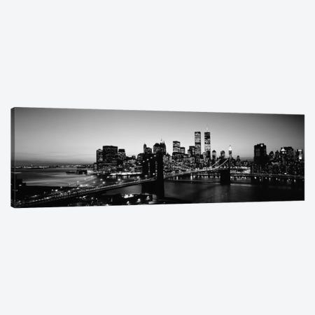 USA, New York City, Brooklyn Bridge, Twilight (black & white) Canvas Print #PIM11bw} by Panoramic Images Art Print