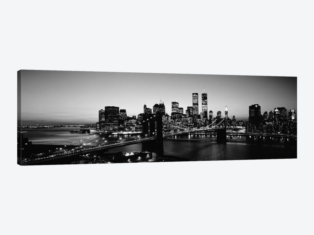 USA, New York City, Brooklyn Bridge, Twilight (black & white) by Panoramic Images 1-piece Art Print