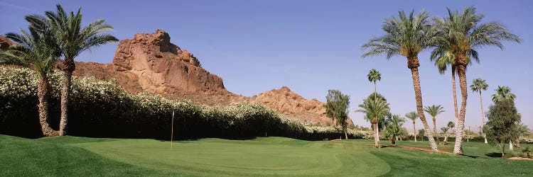 Golf course near rock formations, Paradise Valley, Maricopa County, Arizona, USA