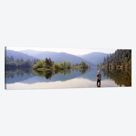 Lone Fly Fisherman, Lewiston Lake, Trinity County, California, USA Canvas Print #PIM12045} by Panoramic Images Canvas Wall Art