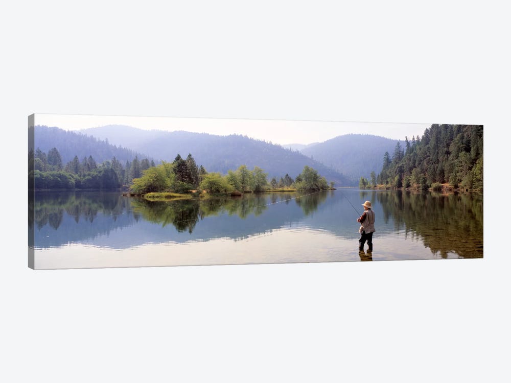 Lone Fly Fisherman, Lewiston Lake, Trinity County, California, USA by Panoramic Images 1-piece Canvas Art Print