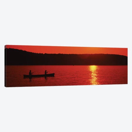 Tourists canoeing in a lake at sunset, Oquaga Lake, Deposit, Broome County, New York State, USA Canvas Print #PIM12056} by Panoramic Images Canvas Art Print