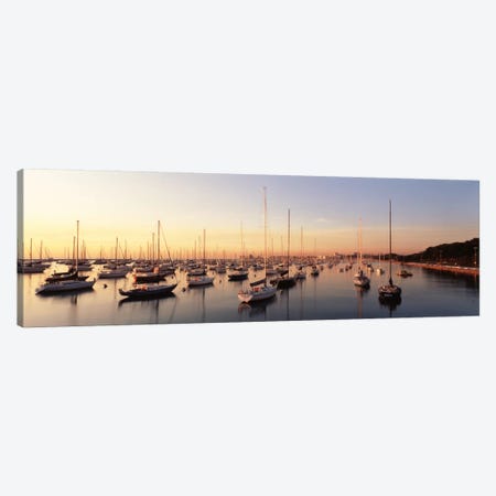 Sunset & harbor Chicago IL USA Canvas Print #PIM1206} by Panoramic Images Canvas Wall Art