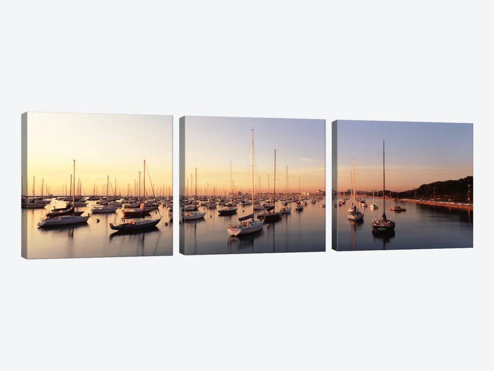 Sunset & harbor Chicago IL USA by Panoramic Images 3-piece Canvas Art Print