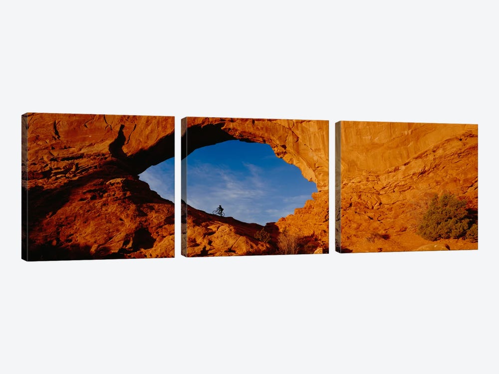 Lone Mountain Biker, North Window Arch, Arches National Park, Utah, USA by Panoramic Images 3-piece Canvas Artwork