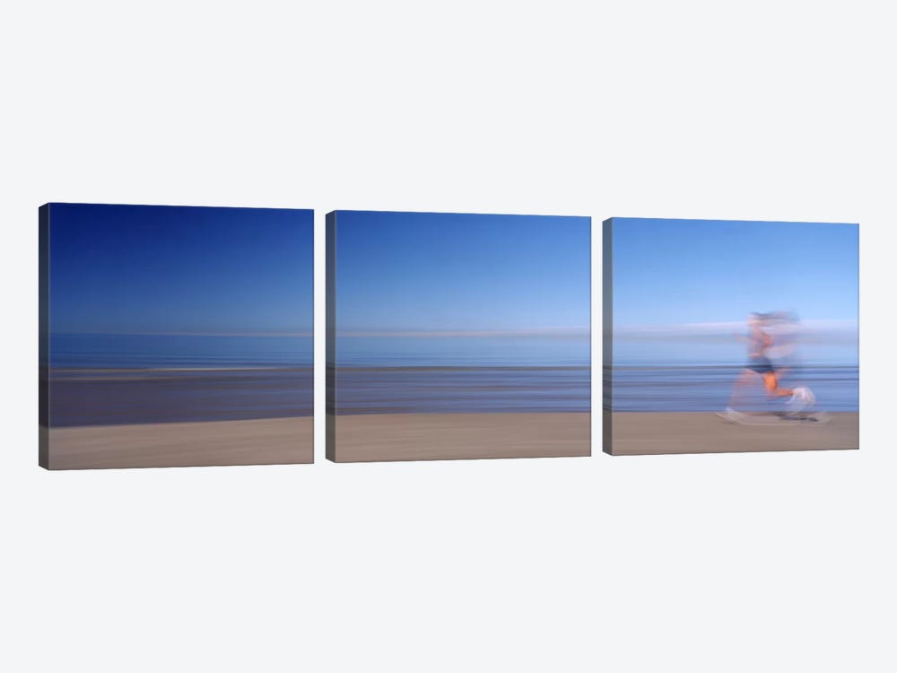 Blurred Motion Side Profile Of A Woman Running On The Beach by Panoramic Images 3-piece Canvas Artwork