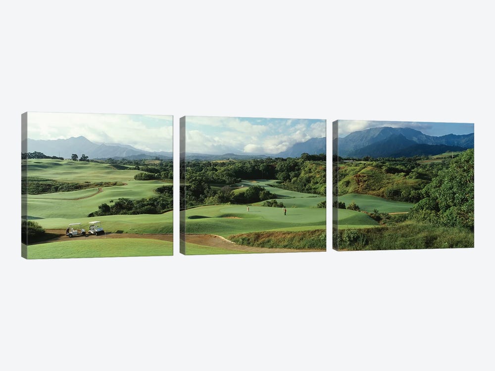 High angle view of a golf course, Princeville Golf Course, Princeville, Kauai County, Hawaii, USA by Panoramic Images 3-piece Canvas Print