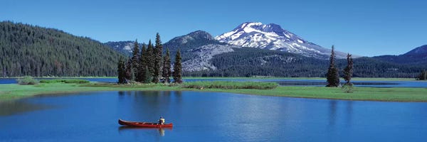 Canoes: Red Canoe Sparks Lake OR by Panoramic Images