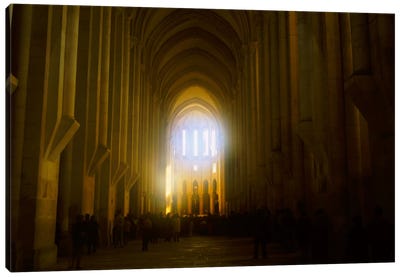Group of people in the hallway of a cathedral, Alcobaca, Portugal Canvas Art Print - Arches