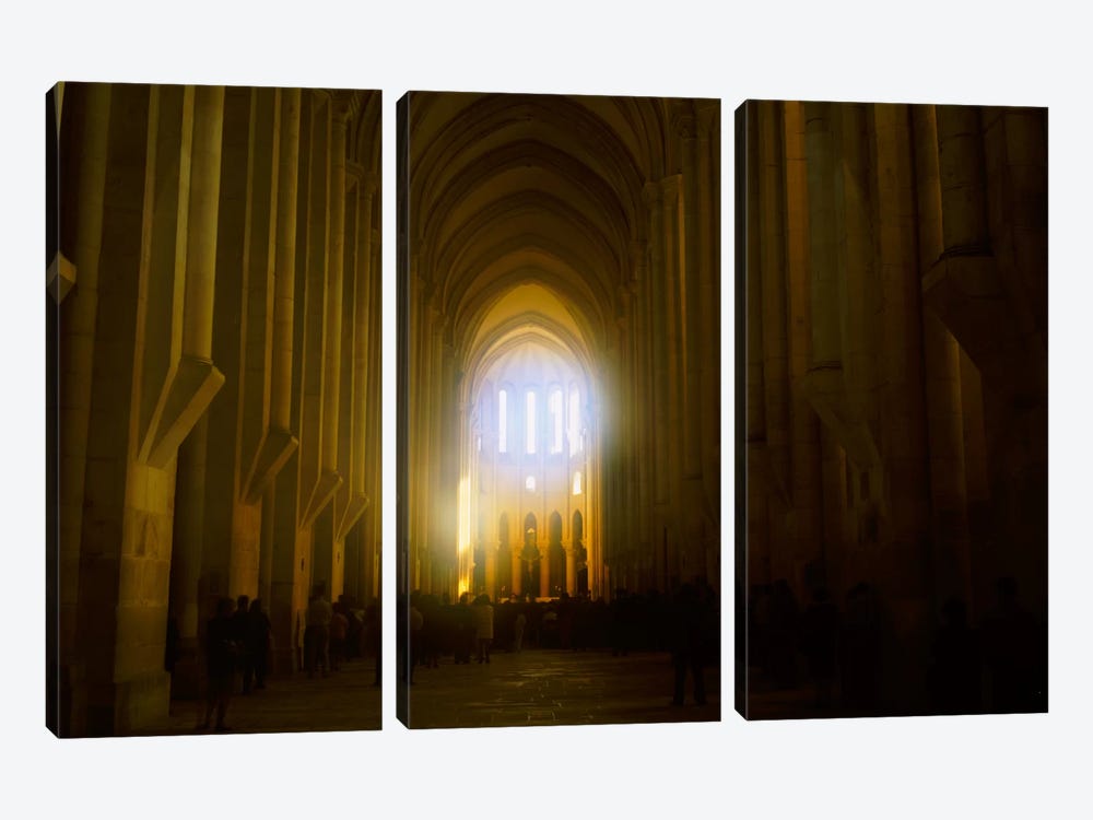 Group of people in the hallway of a cathedral, Alcobaca, Portugal by Panoramic Images 3-piece Canvas Art Print