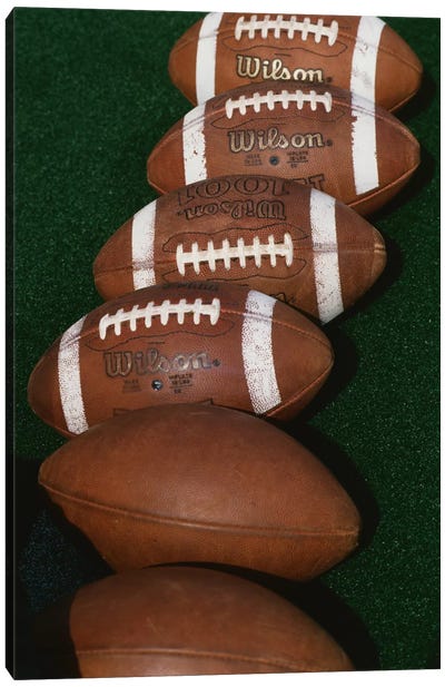 Row Of Game-Used Footballs, Blaik Field At Michie Stadium, U.S. Military Academy At West Point, New York, USA  Canvas Art Print - Football Art
