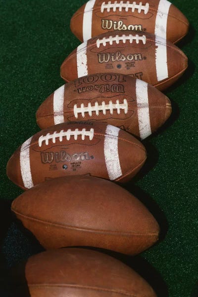 Football: Row Of Game-Used Footballs, Blaik Field At Michie Stadium, U.S. Military Academy At West Point, New York, USA  by Panoramic Images