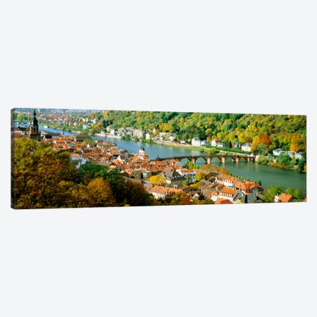 Aerial view of a city at the riversideHeidelberg Castle, Heidelberg, Baden-Wurttemberg, Germany Canvas Print #PIM1217} by Panoramic Images Art Print