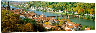 Aerial view of a city at the riversideHeidelberg Castle, Heidelberg, Baden-Wurttemberg, Germany Canvas Art Print - Germany Art