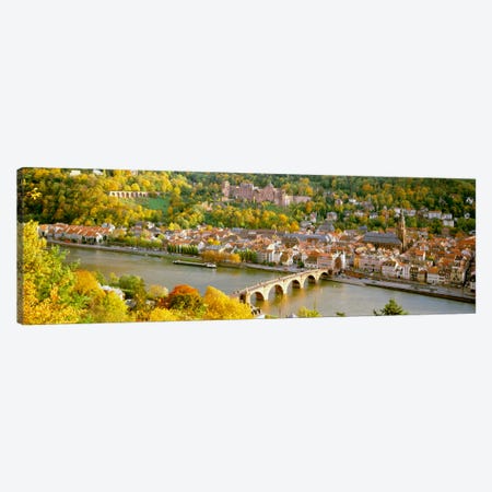 Aerial view of a city at the riversideHeidelberg Castle, Heidelberg, Baden-Wurttemberg, Germany Canvas Print #PIM1219} by Panoramic Images Canvas Wall Art