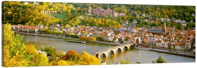 Aerial view of a city at the riversideHeidelberg Castle, Heidelberg, Baden-Wurttemberg, Germany Canvas Art Print