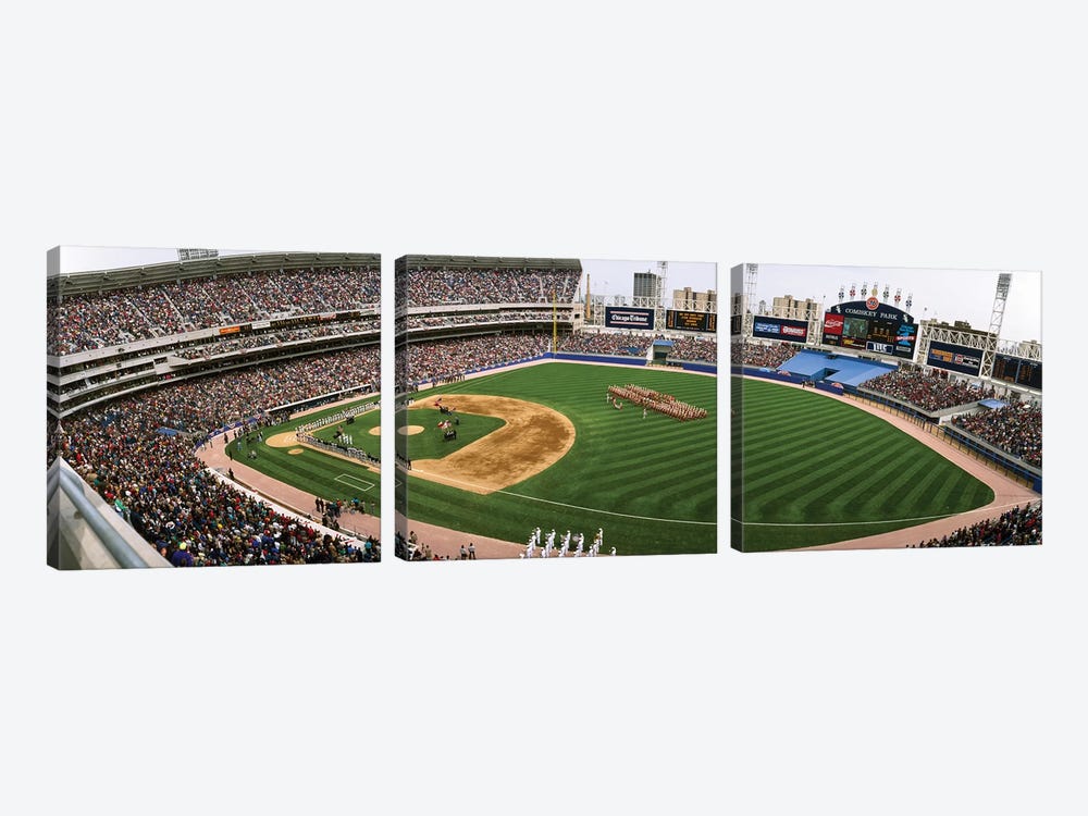 Spectators in a baseball stadium, Comiskey Park, Chicago, Illinois, USA by Panoramic Images 3-piece Canvas Art Print