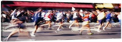 Blurred Motion Side Profile Of Marathon Runners Canvas Art Print - Track & Field Art