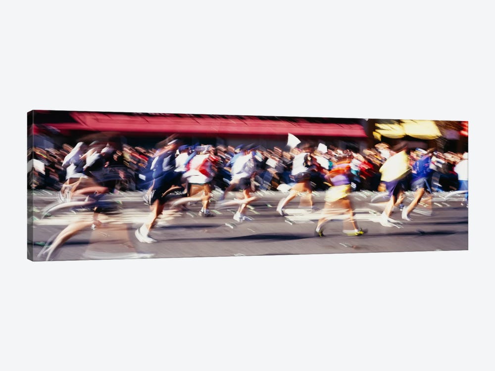 Blurred Motion Side Profile Of Marathon Runners by Panoramic Images 1-piece Canvas Artwork