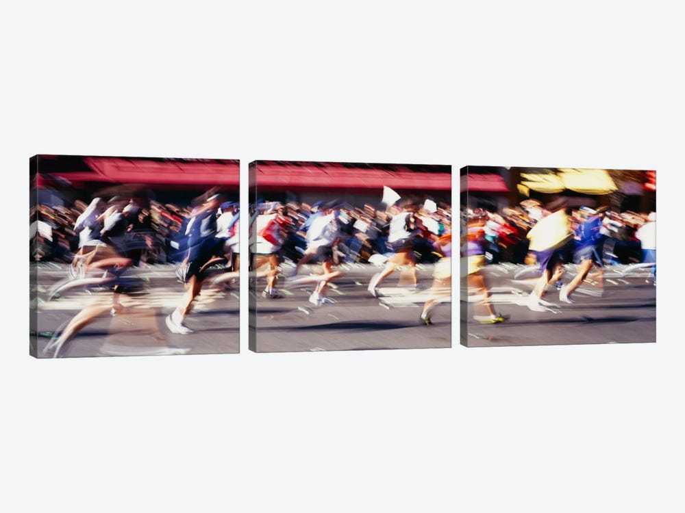 Blurred Motion Side Profile Of Marathon Runners by Panoramic Images 3-piece Canvas Art