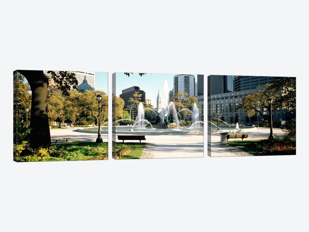 Fountain in a park, Swann Memorial Fountain, Logan Circle, Philadelphia, Philadelphia County, Pennsylvania, USA by Panoramic Images 3-piece Canvas Artwork