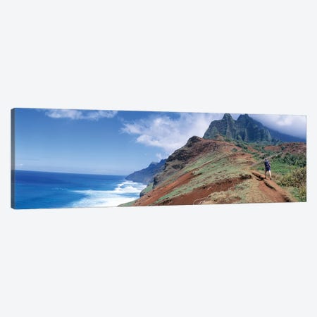 Adult hiking up a mountain, Kalalau Trail , Na Pali Coast, Kauai, Hawaiis Canvas Print #PIM12242} by Panoramic Images Art Print