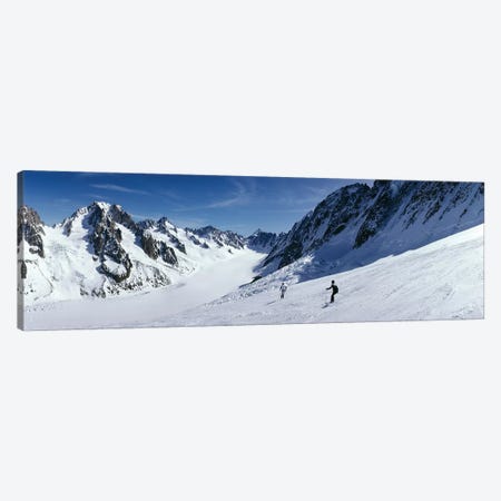Rear view of two people skiing, Les Grands Montets, Chamonix, France Canvas Print #PIM12255} by Panoramic Images Art Print