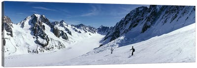 Rear view of two people skiing, Les Grands Montets, Chamonix, France Canvas Art Print - Chamonix