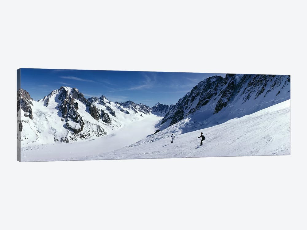 Rear view of two people skiing, Les Grands Montets, Chamonix, France by Panoramic Images 1-piece Art Print