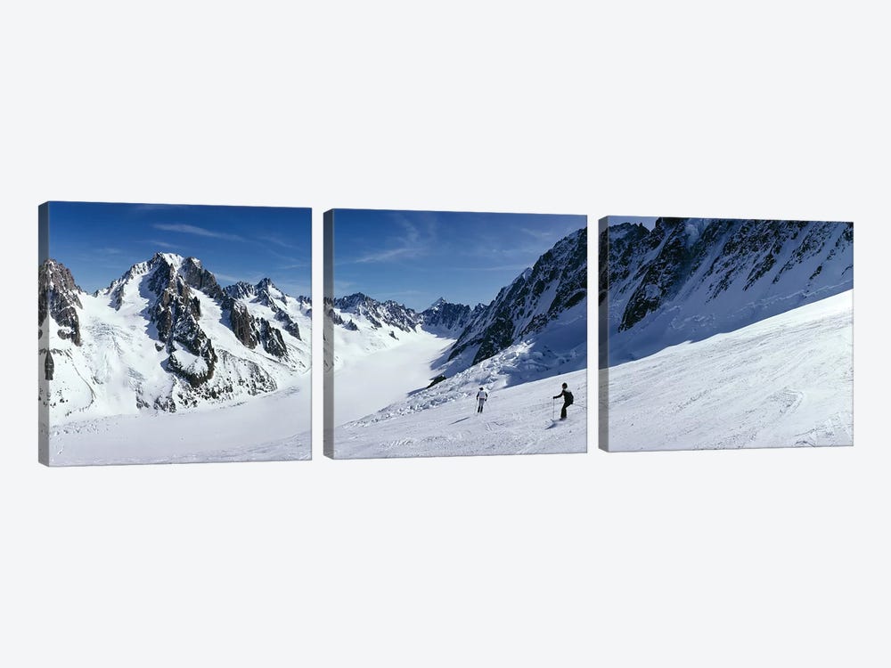 Rear view of two people skiing, Les Grands Montets, Chamonix, France by Panoramic Images 3-piece Canvas Print