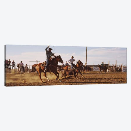 Cowboys Roping A Calf, North Dakota, USA Canvas Print #PIM12256} by Panoramic Images Canvas Print