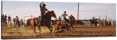 Cowboys Roping A Calf, North Dakota, USA Canvas Art Print - North Dakota
