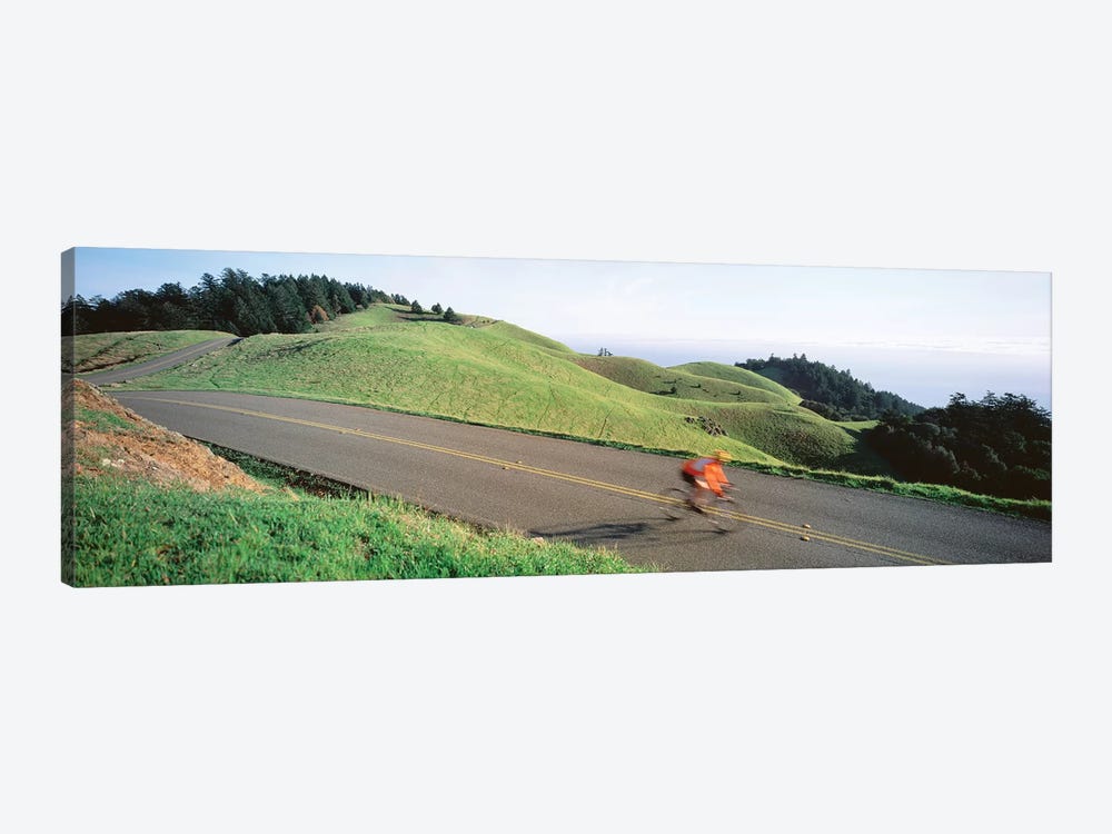 High Angle view of Man riding a bicycle, Bolinas Ridge, Marin County, California, USA by Panoramic Images 1-piece Canvas Art Print