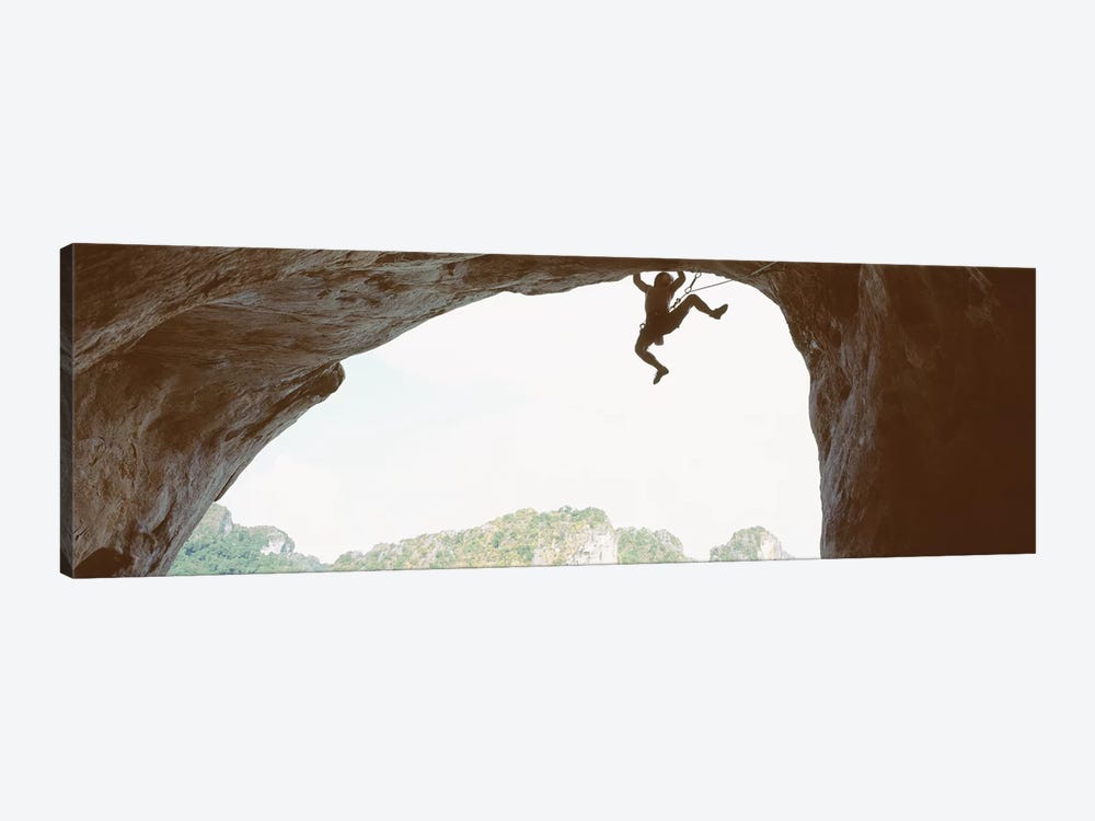 Silhouette Of A Man Climbing A Rock, Railay Beach, Krabi, Thailand by Panoramic Images 1-piece Canvas Wall Art