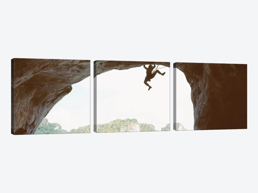 Silhouette Of A Man Climbing A Rock, Railay Beach, Krabi, Thailand by Panoramic Images 3-piece Canvas Art